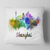 Designart Shanghai Skyline - CityScape Drow Pille - 18x18