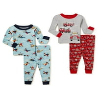 Wonder Nation Baby és kisgyermek fiúk pamut pizsama nadrág, 4 darab nadrágkészlet, méretek 12m-5t