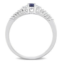 Miabella női karátos T.G.W. Létrehozta a Blue Sapphire-t, és fehér zafír- és gyémánt-Accent Sterling ezüst 3-kő ígéretgyűrűt