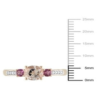 Carat T.G.W. Morganit, rózsaszín turmalin és gyémánt-accent 10 kt rózsaszín arany háromköves gyűrű