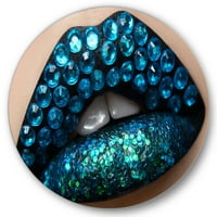 Designart 'női ajkak fekete rúzs kék gyémántokkal' Modern kör fém fali művészet - lemez 11