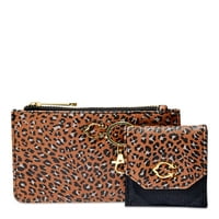 Wonder Animal Print Zip Pouch és Card Case Key-Fob vegán bőr ajándékkészlet