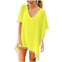 Női Fürdőruha Bikini Cover Up Chiffon Bojt Beach Fürdőruha Coverups V Nyakú Boho Nyári Rövid Ujjú Szilárd Felsők