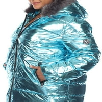 Fehér Mark női Molett méretű metál kapucnis Puffer kabát