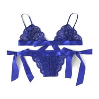 Női csipke háló fehérnemű fehérnemű szett Bowknot Babydoll G-string hálóruha hálóruha Kék S Kék S