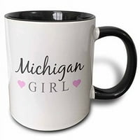 3drose Michigan Girl-home state pride-USA-Amerikai Egyesült Államok-szöveg és aranyos lányos rózsaszín szívek, két