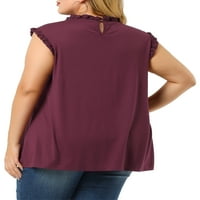 Egyedi olcsó nők plusz méretű póló fodros nyaki csipke panel ujjatlan felső