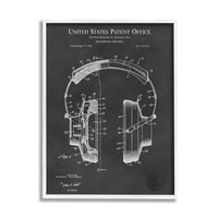 Stupell Industries Részletes zenei fejhallgató -diagram Blueprint szabadalmi tervezés keretes falművészet, 20, Karl