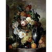 Hyugens, Francois Joseph Fekete Modern keretes Múzeum Művészeti nyomtatás címmel-Csendélet gyümölcs és virág