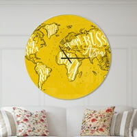 Designart 'Vintage Yellow Worldmap' Modern Falióról