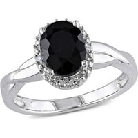 1- Carat T.G.W. Fekete zafír és gyémánt-Accent Sterling ezüst kereszt-átmenő gyűrű