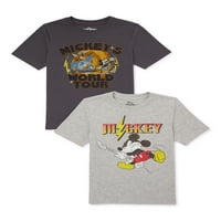 Mickey Mouse Boys Rocker grafikus nyomtatott póló, 2-Pack, Méret 4-18