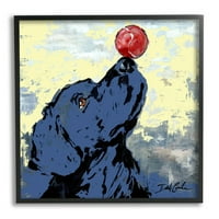 Stupell Industries Modern absztrakt kék kutya kiegyensúlyozó labda festés fekete keretes művészet nyomtatás Wall Art,