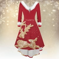 Rollbacks karácsonyi női klasszikus Tea ruha Hosszú ujjú v nyakú ruha öv Swing koktél Party ruhák Khaki XXL