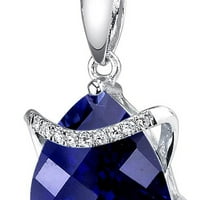3. ct trillió vágott létrehozott Kék zafír és gyémánt medál 14K fehér arany, 18