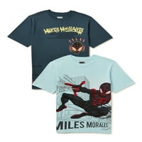 Spider-Man fiúk Miles Morales grafikus póló, 2-Pack, Méret 4-18