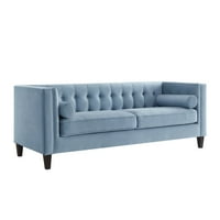 Lena pala kék bársony kanapé - gombos gombbal, négyzet alakú eszpresszó kivitel kúpos lábak, négyzet alakú kar