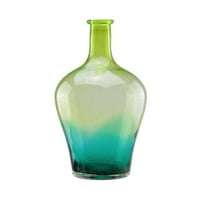 15.5 chartreuse zöld és réce kék ombre kézzel fújt buborék üveg váza