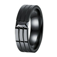 Férfi acél gyűrű cirkon dekorációval csíkos hornyok faragott ujj ékszerek fekete 7