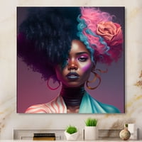 Designart rózsaszín és kék afroamerikai nő I Canvas falművészet