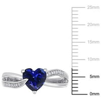Miabella női 1- Carat T.G.W. A szív alakú kék zafír és a 0. karát kerek gyémánt akcentus ezüst szív osztott szár gyűrű