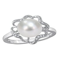 Édesvízi tenyésztett gyöngy és gyémánt akcentus ezüst absztrakt keretgyűrű