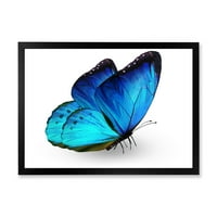DesignArTART 'Világos kék pillangó közelről a fehéren ”modern keretes művészeti nyomtatás
