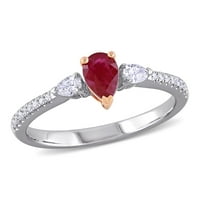 Miabella női Carat Ruby Carat Diamonds 14KT kéttónusú arany háromköves ígéret gyűrű