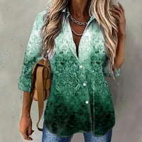 Női klasszikus ing Hosszú ujjú Legénység nyak felsők gradiens nyomtatás Zöld Xl