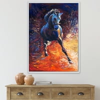Designart 'Galoping Blue Horse' Parmhouse Keretezett Canvas Wall Art Print