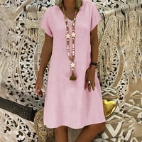 Női ruhák nyári Laza Egyszínű Rövid ujjú V-nyakú A-line ruha rózsaszín 4XL