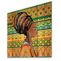 Designart 'afro-amerikai nő portré turbánnal III' Modern nyomtatás természetes fenyőfára