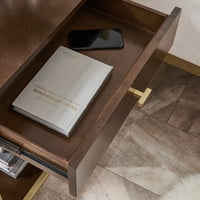 Leick Home 9069-wa fém és fa egy fiókos éjjeliszekrény oldalsó asztal felső AC USB töltéssel, dió és arany
