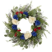 Northlight Americana vegyes lombozat és virágok hazafias koszorú,, kivilágítatlan