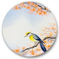 Designart 'Gyönyörű kék ​​madár ül a virágzó ágon II.' Hagyományos körfém fali művészet - 23 -as lemez