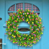 Esaierr tavaszi koszorú külső ajtó dekorációhoz, zöld levelek és kis virágdíszek otthoni parasztház dekoratív lógásához
