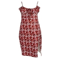 Wrcnote női nyári strand Sundress V nyakú csúszós ruha virágmintás hosszú Maxi ruhák ünnepi alkalmi Ujjatlan nagy piros