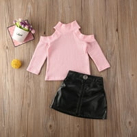 Yinyinxull gyerekek kislány ruhák Hosszú ujjú Garbó felsők PU Mini szoknya ruha ruhák rózsaszín 18 hónapos