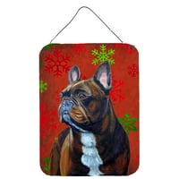 Carolines Treasures LH9340DS Francia Bulldog piros és zöld hópelyhek Ünnep Karácsonyi fal vagy ajtó lógó nyomatok