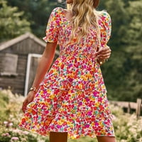 Werulen Flowy virágos Sundresses nőknek, fodros A-Line Swing rövid Mini női nyári ruhák rövid ujjú v nyakú ruhák