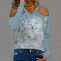 Női blúzok a váll felsők 3D digitális nyomtatáshoz Hosszú ujjú póló tavaszi vékony V nyakú pulóver tunikák őszi ruhák