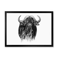 Designart 'Buffalo IV fekete -fehér portréja' Farmház keretes művészet