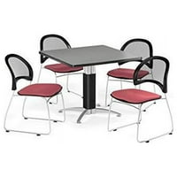 Multi-Use szünet szoba csomag, 36 tér asztal Hold Stack székek, cseresznye kivitelben fém háló alap és zsálya zöld