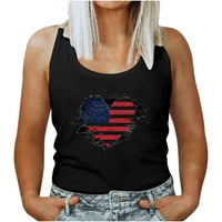 BVnarty Női Divatos Tank blúz Clearance Kerek nyakú csillag és csíkos USA zászló nyomtatás elegáns pólók Alkalmi Laza