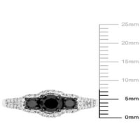 Karátos T. W. Fekete-fehér gyémánt 10kt fehér arany három kő eljegyzési gyűrű