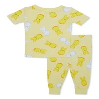 Peeps kisgyermek Unise Húsvéti rövid ujjú felső és nadrág, 2 darabos pizsama készlet, méretek 12m-5T